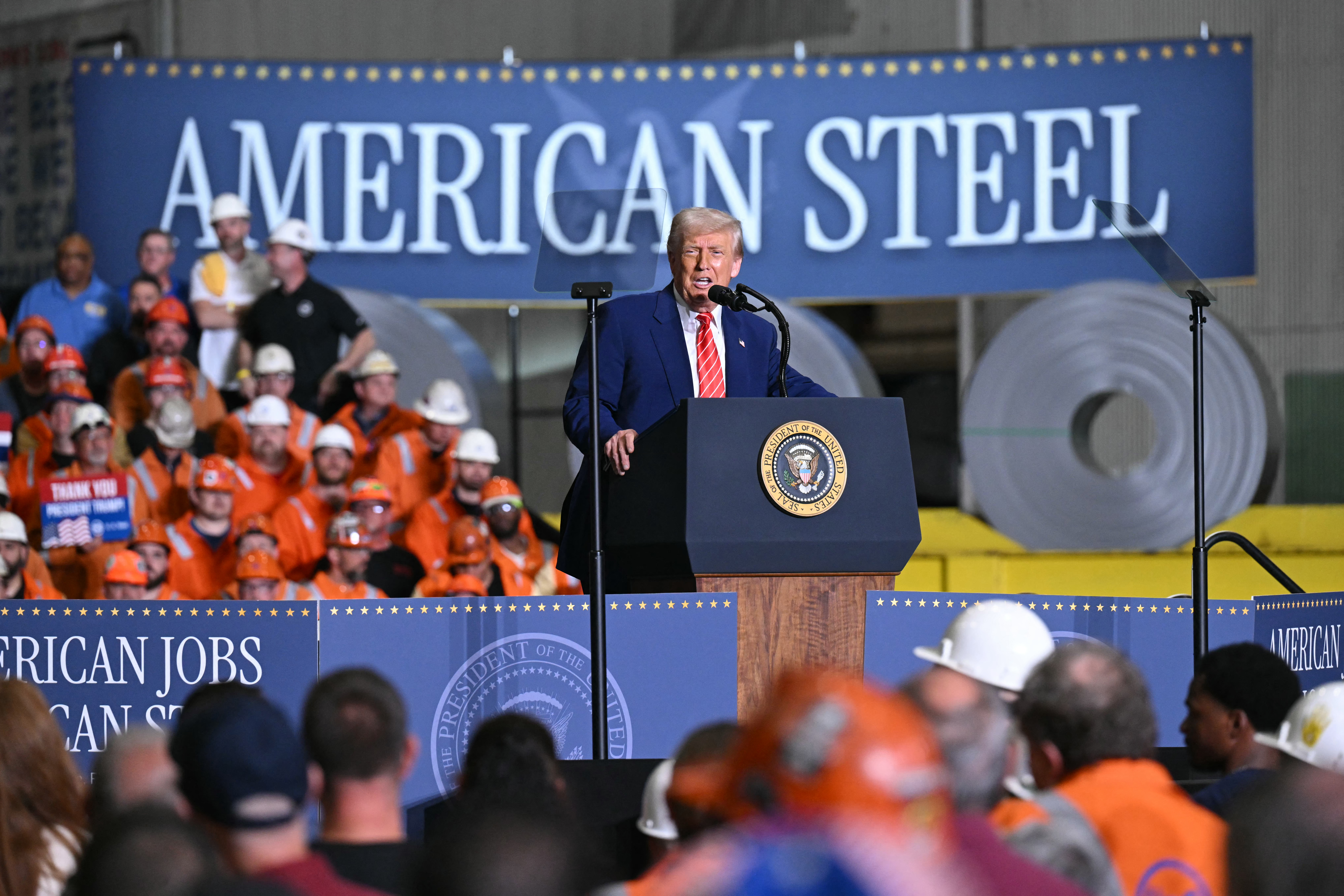 President Trump speaking at a rally at US Steel.