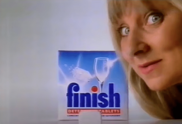 Helen Lederer in a Finish dishwasher tablets advertisement.